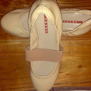 PRADA Linea Rossa Nude Patent Leather Ballet Flats